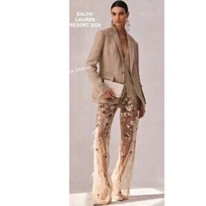 Ralph Lauren Purple Label Sheer Pants Sequin Feathers High Rise Womens XL